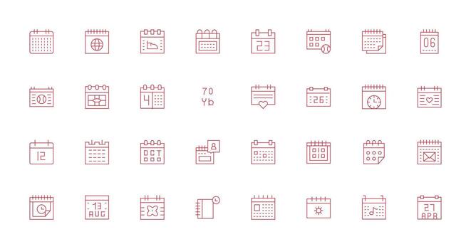 Thin Line Style Date Icons with 32 Vectors UI and UX Focused Icon Collection