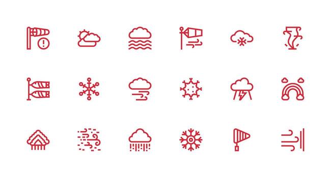 18 íconos para meteorológico en fuerte carrera línea formato diseño icono paquete vector