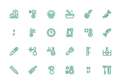 grueso línea línea íconos desde termómetro conjunto con 24 vectores interfaz icono colección para diario proyectos