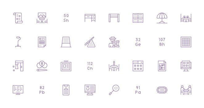 32 Delgado línea diseños para mesa íconos funcional icono serie vector