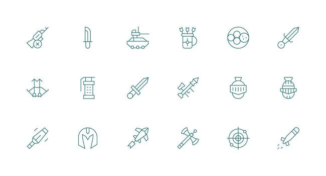 Minimal Line Style Weaponry Icons with 18 Vectors Customizable Icon Series for Mobile Screens