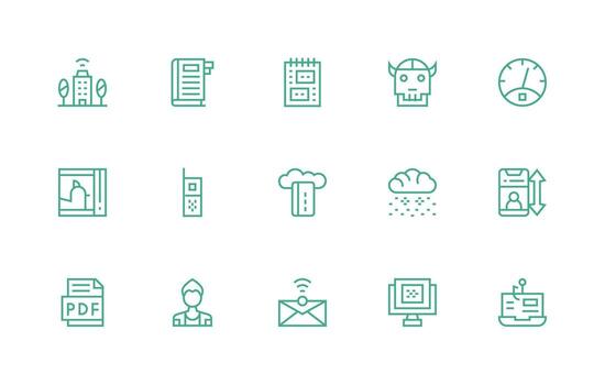 Digital Icon Collection with 15 Regular Line Designs Organized Pack for Project Assets vector