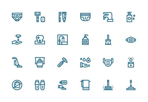 grueso línea línea estilo higiene íconos con 24 vectores pulcramente diseñado íconos para web plataformas