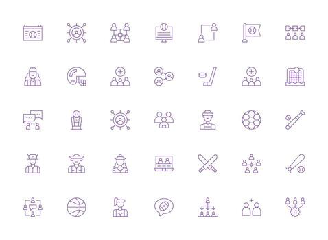 Team Design Icons featuring 35 in Light Line Style Clean Icon Set Icon Pack for UI Projects vector