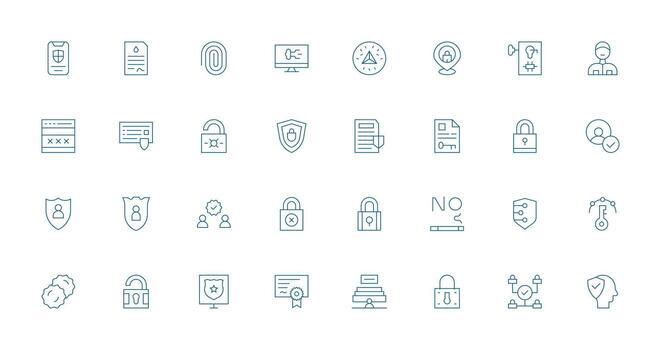 Authentication including 32 Thin Line Illustrations All Device Compatible Icon Set vector