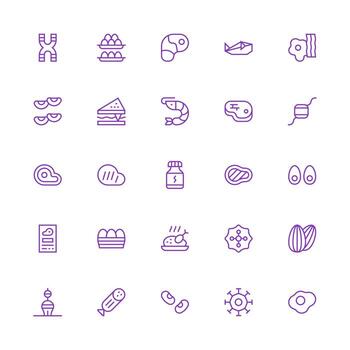 Protein Design Icons featuring 25 in Medium Stroke Outline Style User Interface Icons for Digital Products vector