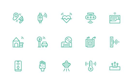 15 regular línea íconos para sensor gráficos ordenado icono conjunto vector