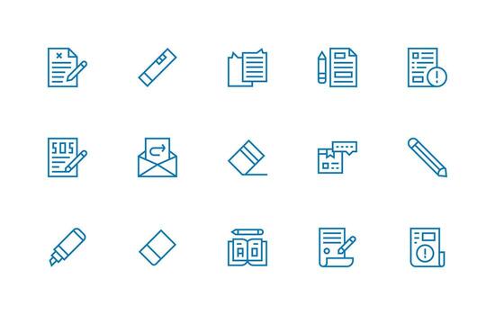 corrección icono conjunto con 15 regular línea gráficos de confianza íconos para todas interfaces vector
