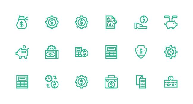 18 Strong Stroke Line Icons for Budgeting Graphics Multi-Purpose Icon Set vector