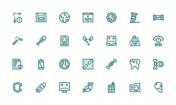 Broken Icon Set with 28 Bold Line Graphics High-Resolution Icons for Any Platform vector