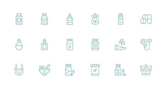 18 íconos para remedio en mínimo línea formato personalizable icono serie para móvil pantallas vector