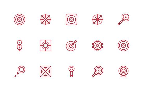 Bullseye Icon Set with 15 Regular Line Graphics Light Icon Series vector