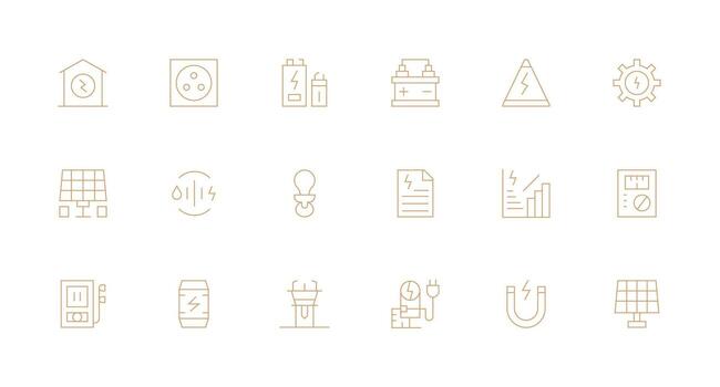 18 Minimal Line Style Icons from Electricity Collection Clean Icon Set Icon Pack for UI Projects vector