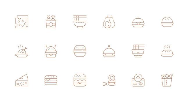 Dinner Design Icons featuring 18 in Minimal Line Style Lightweight Icon Series for Fast Prototypes vector