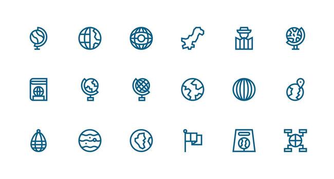 18 Strong Stroke Line Vectors for World Map Theme Minimal Icon Set for Interface Projects