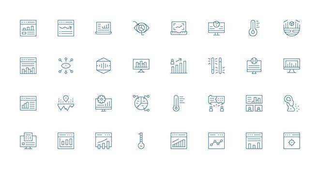 32 Icons for Analytics in Thin Line Format Digital Icon Collection vector