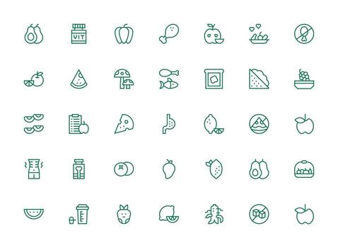 Diet Design Icons featuring 35 in Regular Clean Line Style Quick Access Icons for UI Development vector