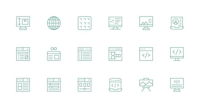 mínimo línea estilo web página íconos con 18 vectores rápido acceso íconos para ui desarrollo