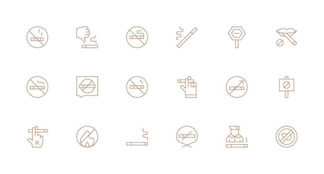 No Smoking Icon Collection with 18 Minimal Line Designs Minimal Icon Set for Interface Projects vector