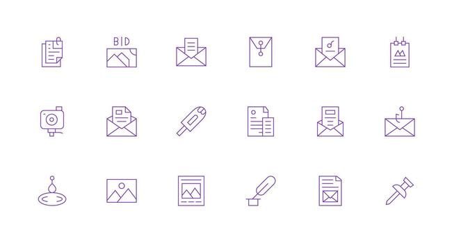 18 mínimo línea diseños para adjunto archivo íconos ordenado icono conjunto vector