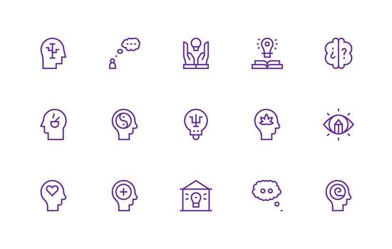 Thought Icon Set with 15 Regular Line Graphics Smart Icon Collection vector