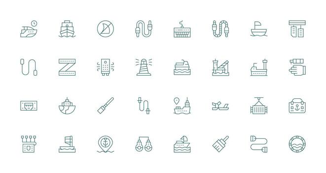 32 Icons for Port in Thin Line Format Icon Set for Apps vector