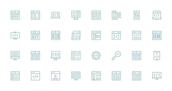 Html Icon Collection with 32 Thin Line Designs Full Icon Library for UI Designers vector