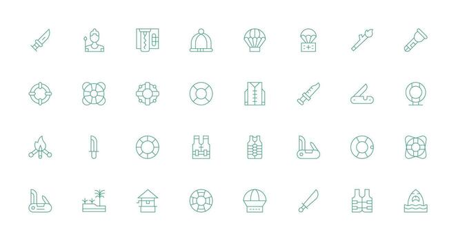 32 Thin Line Icons for Survival Graphics Multi-Purpose Icon Set vector