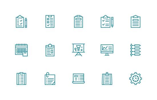 15 Tareas íconos en regular línea estético escalable íconos para multiplataforma interfaces vector
