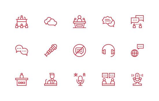Regular Line Style Talk Icons with 15 Vectors Clear and Concise Icon Set Collection