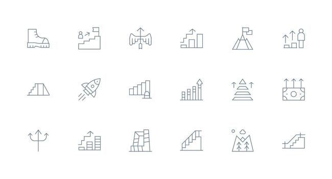 escalada diseño íconos presentando 18 en mínimo línea estilo ligero icono serie para rápido prototipos vector