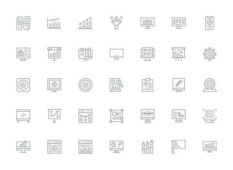 Visualization Visual Pack containing 35 Light Line Icons High-Resolution Icons for Any Platform vector