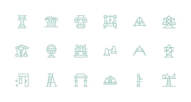 Support Structure Visual Pack containing 18 Minimal Line Icons Responsive Icon Set for Flexible Layouts vector