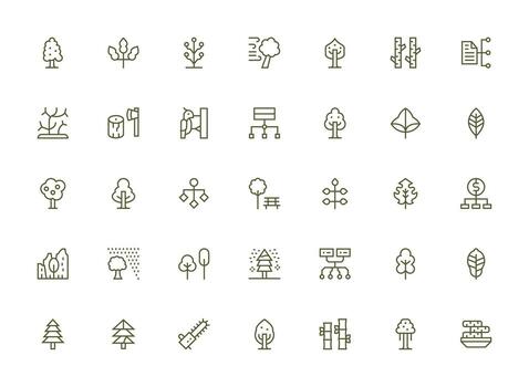 Tree Icon Set with 35 Regular Clean Line Graphics Clear and Concise Icon Set Collection vector