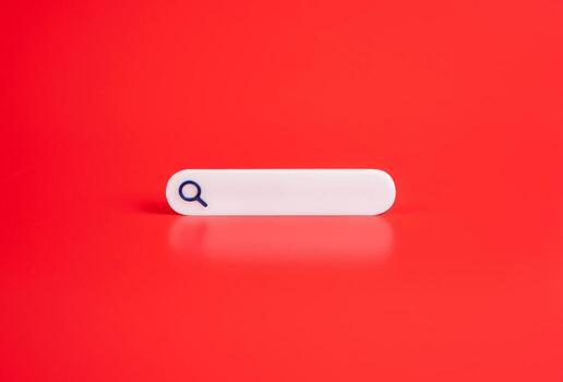 Search bar on red background. Internet navigation, and fast information. Technology, AI. Research concepts. photo