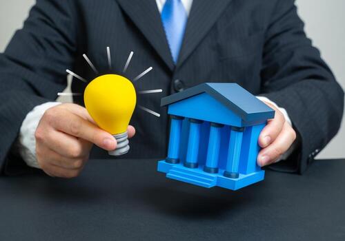 Fintech innovations for banks. Updating the banking system with modern encryption and cybersecurity technologies, blockchain adoption, AI in finance, digital payments, future banking. photo