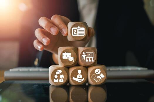 A focused trainee in a contemporary office setting, utilizing technology and training resources for skill development and career growth. photo