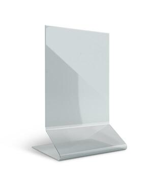 3D render transparent acrylic table stand menu holder display in isolated background with work paths, clipping paths included photo