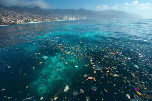 The ocean is covered with plastic garbage photo