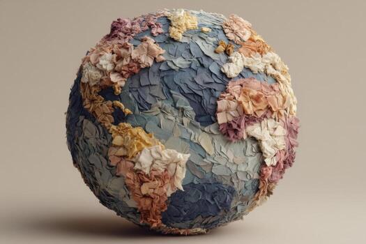 A globe made of fabric with a colorful pattern photo
