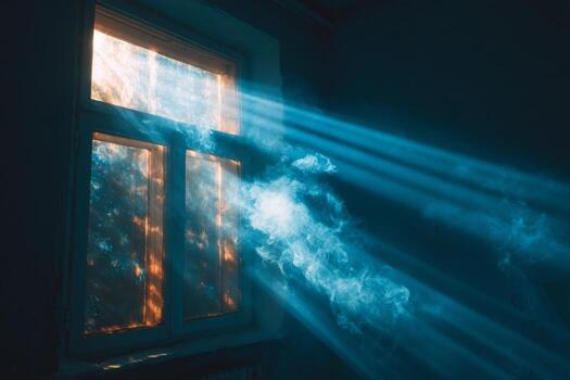 A window with smoke coming out of it photo