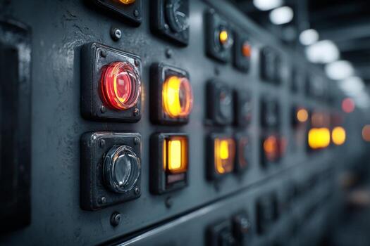 A close up of a control panel with many buttons photo