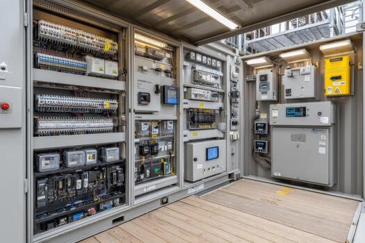 A view of the electrical control room in a container photo