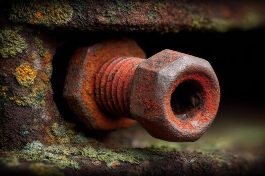 Rusty nut on rusty metal photo