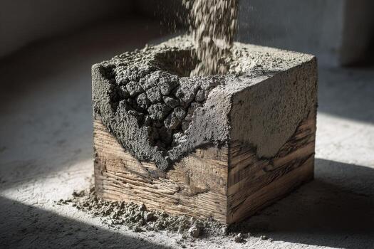 A cement block is being poured into a hole photo