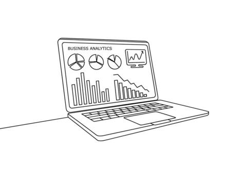 Laptop displaying business analytics charts and graphs vector
