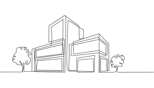Modern House Architecture Continuous Line Drawing building vector