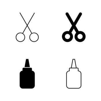 tijeras y pegamento íconos en sólido y línea estilo vector