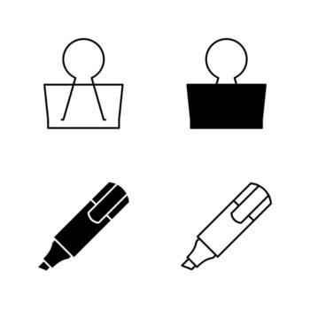 Paperclip and Highlighter Icons in Solid and Line Style vector