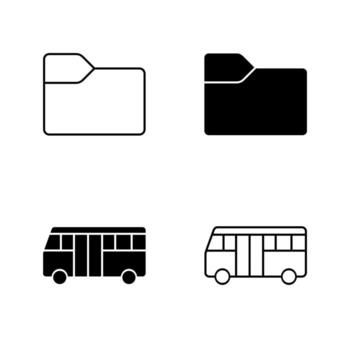 Folder and School Bus Icons in Solid and Line Style vector